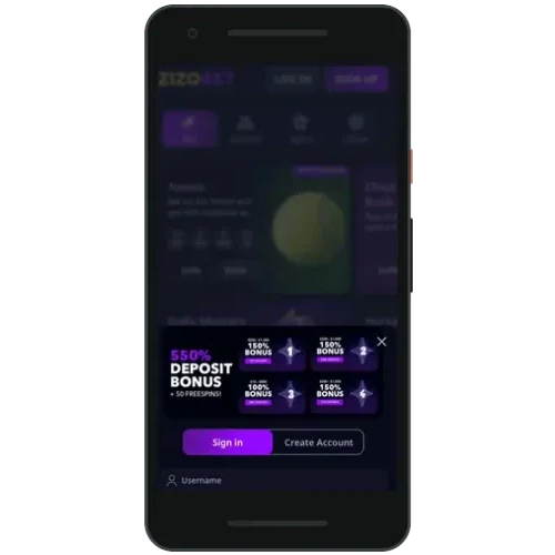 ZizoBet sign-up on a phone