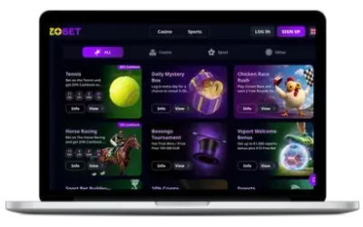ZizoBet casino lobby on a laptop